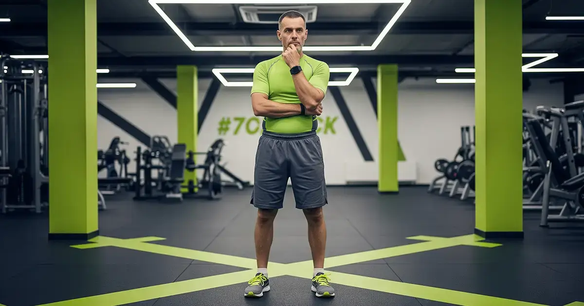 Un bărbat la o răscruce în sala de fitness, alegând între cardio sau forță